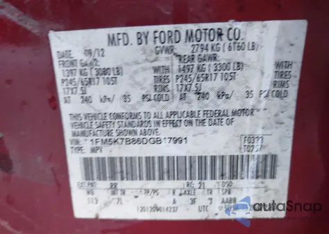 2013 Ford Explorer z USA, uszkodzony, nr VIN 1FM5K7B86DGB17991